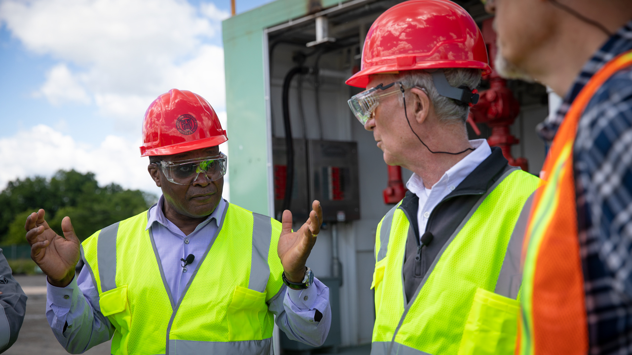 Lynden Archer, the Joseph Silbert Dean of Engineering and Bill Nye ’77, discuss CUBO on June 10, 2022.